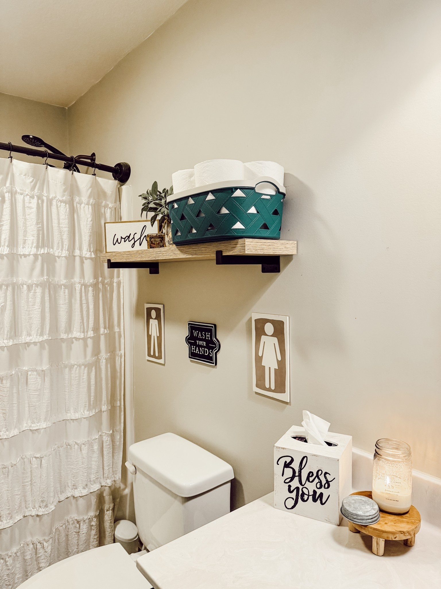 Loving this cute little basket for my guest bathroom shelves. It’s pretty and functional! Love that I can store extra toilet paper in it, and I like the pop of blue it gives the space! Plus, they come in different sizes to fit all your storage needs! I’m using the medium one here. 

#LTKHome #LTKselfcare #LTKmorningroutine