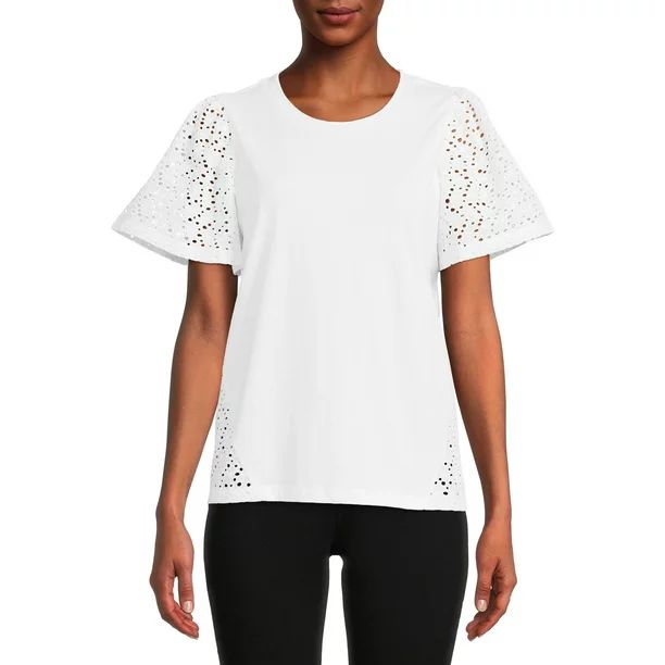 Time and Tru Women’s Eyelet Knit Top - Walmart.com | Walmart (US)