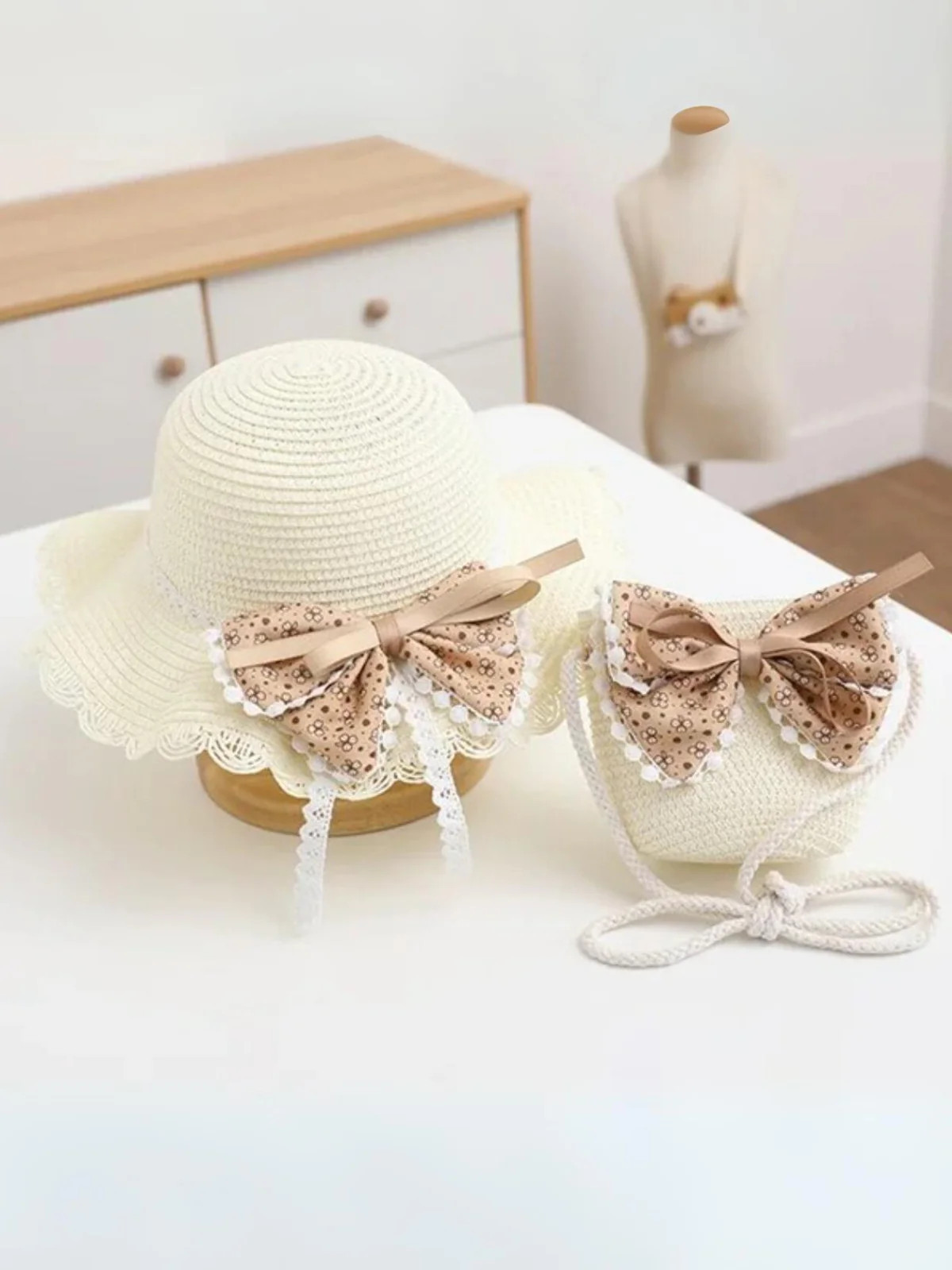 Sunny Day Out Bow Straw Hat Set Ivory / One Size | Mia Belle Girls