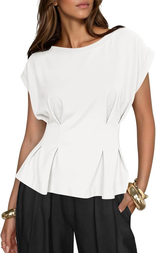 Cicy Bell Womens Peplum Tops Summer Babydoll Cap Sleeve T-Shirts Dressy Casual Crew Neck Pleated ... | Amazon (US)
