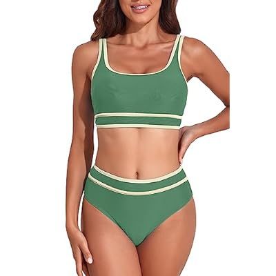 Women's High Waisted Bikini Set Color Block Bathing Suit Cheeky Two Piece Swimsuit | Amazon (US)