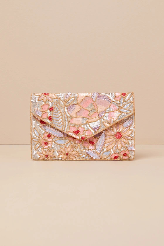 Lucasta Peach Multi Beaded Sequin Clutch | Lulus