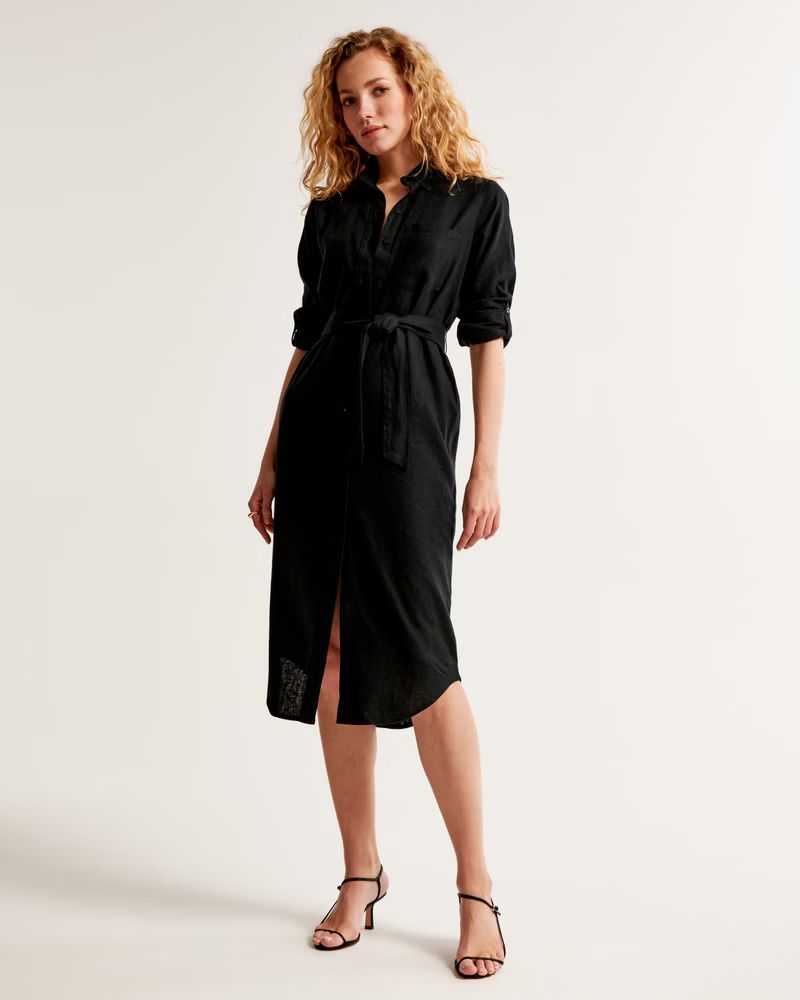 Women's Linen-Blend Midi Shirt Dress | Women's Dresses & Jumpsuits | Abercrombie.com | Abercrombie & Fitch (US)