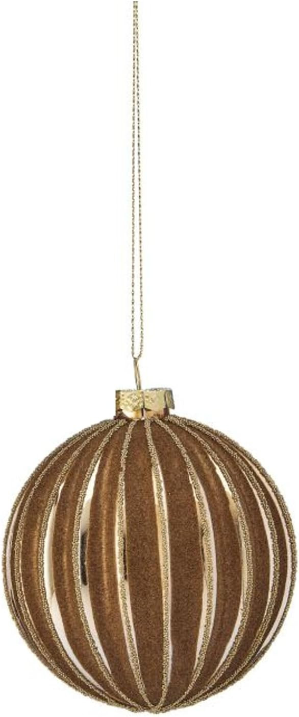Brown Flocked Glass Ball Christmas Ornament, Striped, 4 Inch | Amazon (US)