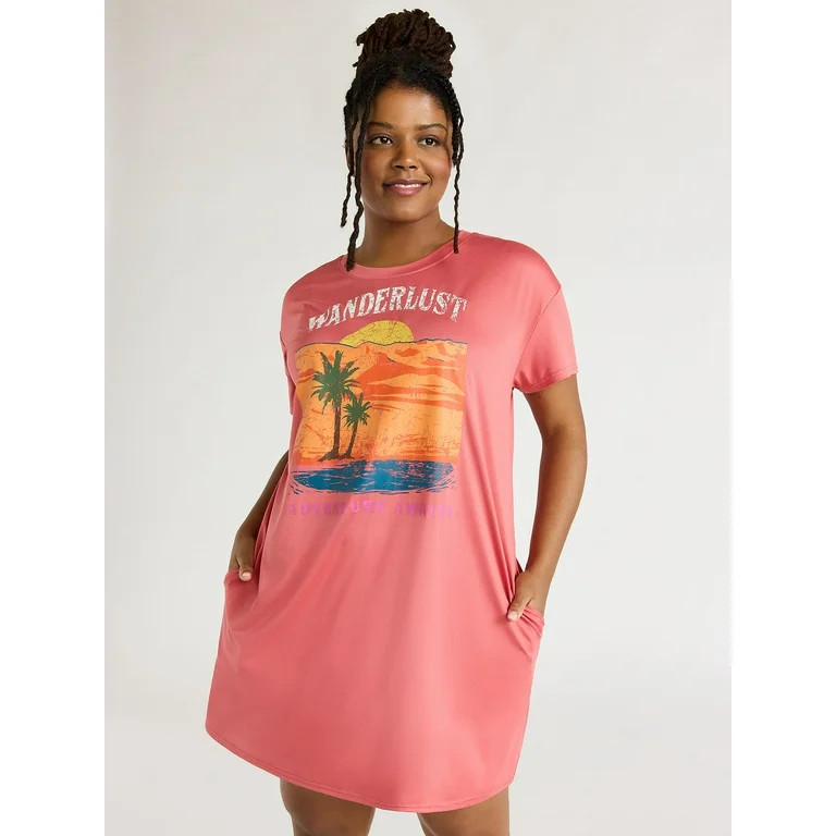 Joyspun Women's Short Sleeve Sleep Shirt with Pockets, Sizes S/M to 2X/3X | Walmart (US)