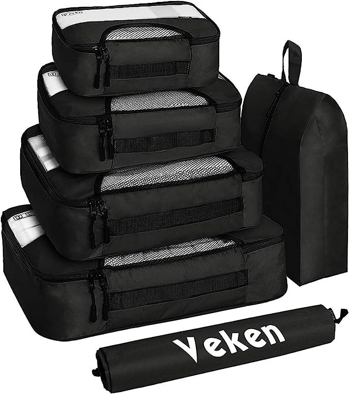 Veken 6 Set Packing Cubes, Essentials Luggage Organizers for Travel Accessories Black | Amazon (US)