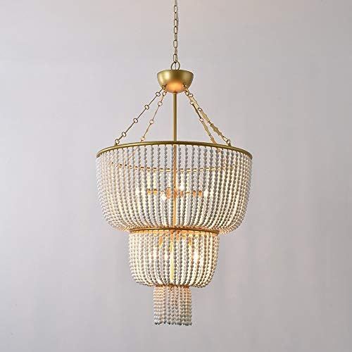 Lovedima Gold Pendant Hanging Light,2-Tier Metal Ring Frame White Ceramic Beads Ceiling Chandelie... | Amazon (US)