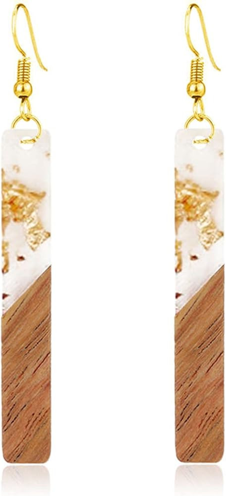 ONLYJUMP Natural Wood Resin Bar Dangle Earrings for Women Boho Earrings Statement Earrings Geomet... | Amazon (US)