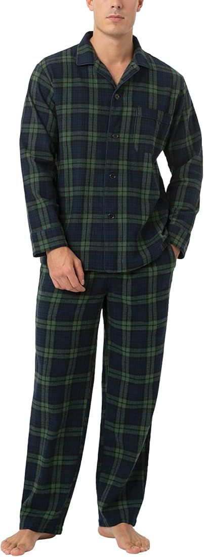 LAPASA Men's Flannel Pajama Set, Soft 100% Cotton Plaid Long Sleeve Sleepwear PJ Tops Bottoms with P | Amazon (US)