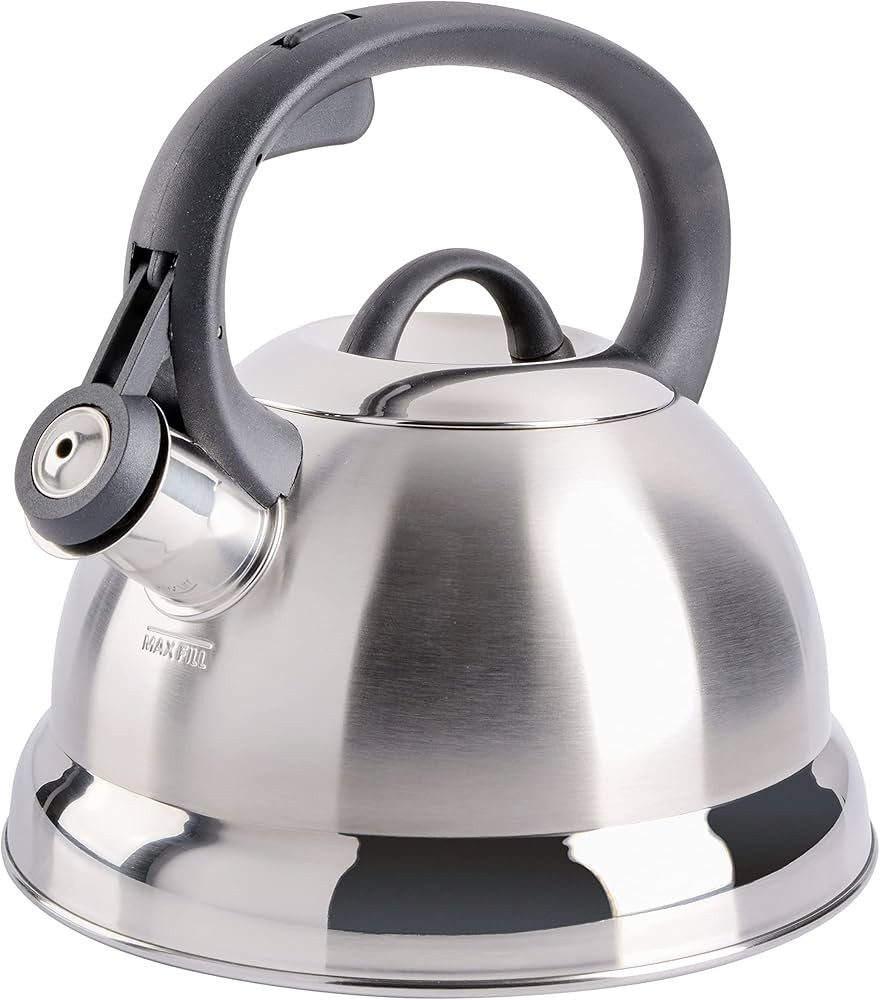 Mr. Coffee Flintshire Stainless Steel Whistling Tea Kettle, 1.75-Quart, Brushed Satin | Amazon (US)