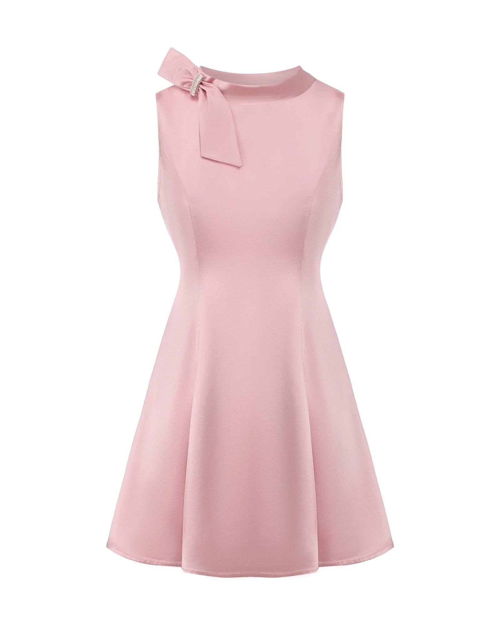 Lila Satin Mini Dress (Pink) | Sleeveless Satin Bow Mini Dress | Nana Jacqueline