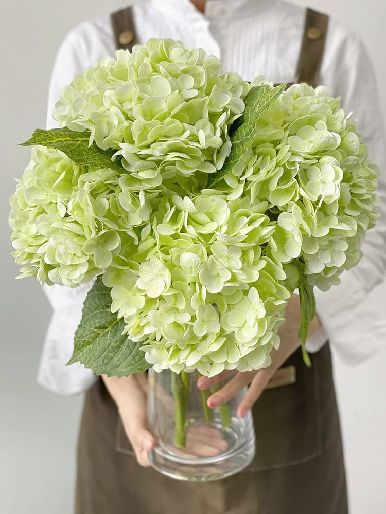 YalzoneMet Light Green Hydrangea Artificial Flowers, 3 Pcs Lifelike Real Touch Large Hydrangea Fa... | Amazon (US)