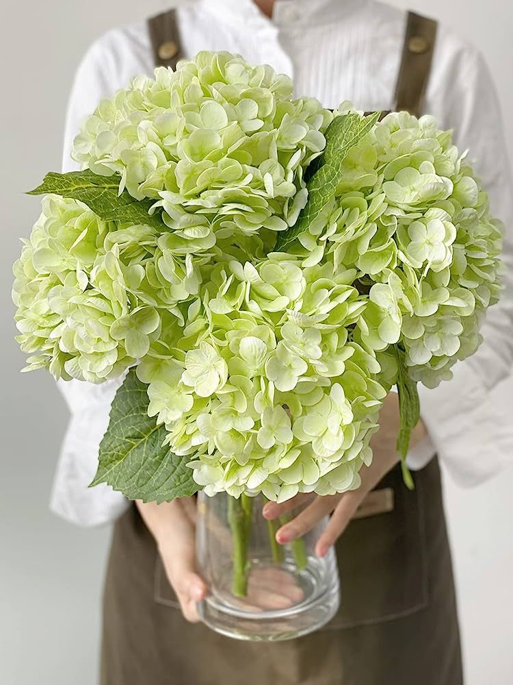 YalzoneMet Light Green Hydrangea Artificial Flowers, 3 Pcs Lifelike Real Touch Large Hydrangea Fa... | Amazon (US)