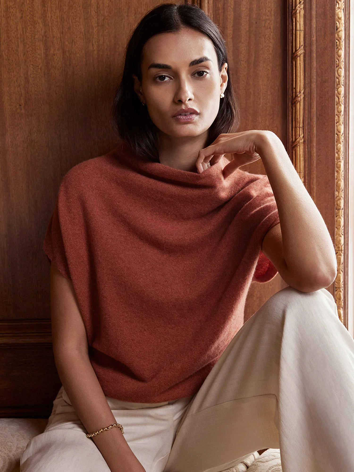 Women's Morten Funnel Neck Cashmere Top in Canyon Orange Mélange | Brochu Walker | Brochu Walker