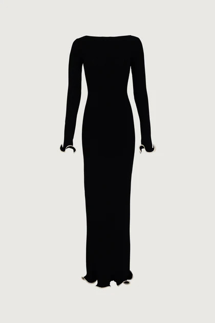 Ruffle Hem Maxi Dress (Black/Cream) | SAME