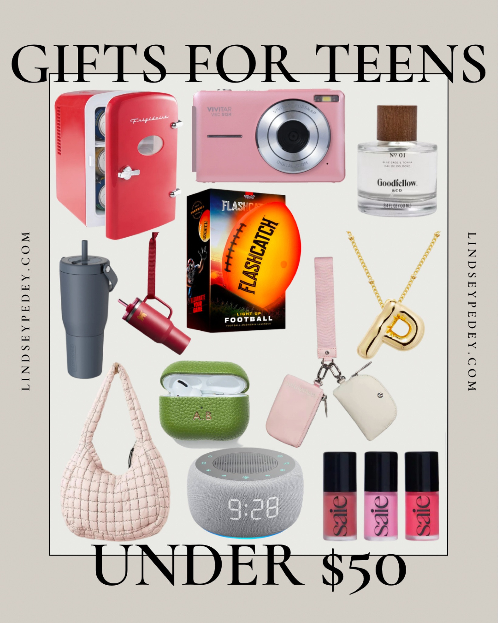 GIFTS FOR TEENS- Under $50

Teens can be hard to shop for, sharing a round up of some great gift options for boy and girl teens!

Mini fridge, sound machine and alarm clock, puffy initial necklace, men’s cologne, digital cameras brumate tumbler, leather customized AirPods case, light up football, Stanley mini cup keychain, quilted tote bag, saie blush trio, lululemon dual pouch wristlet



#LTKGiftGuide #LTKHoliday #LTKFindsUnder50