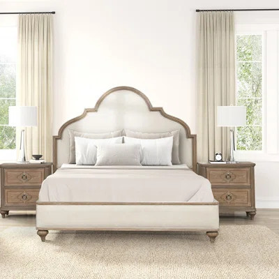 3pc Bed 2x Nightstands w USB Solid wood Unique Legs Bedroom Furniture Traditional Look Upholstered Bedframe | Wayfair North America
