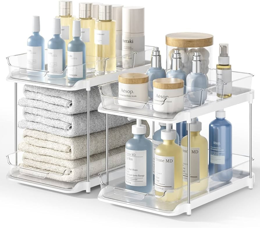 2 Sets of 2-Tier Kitchen Pantry Organization and Storage, Bathroom Under Sink Organizers and Stor... | Amazon (US)