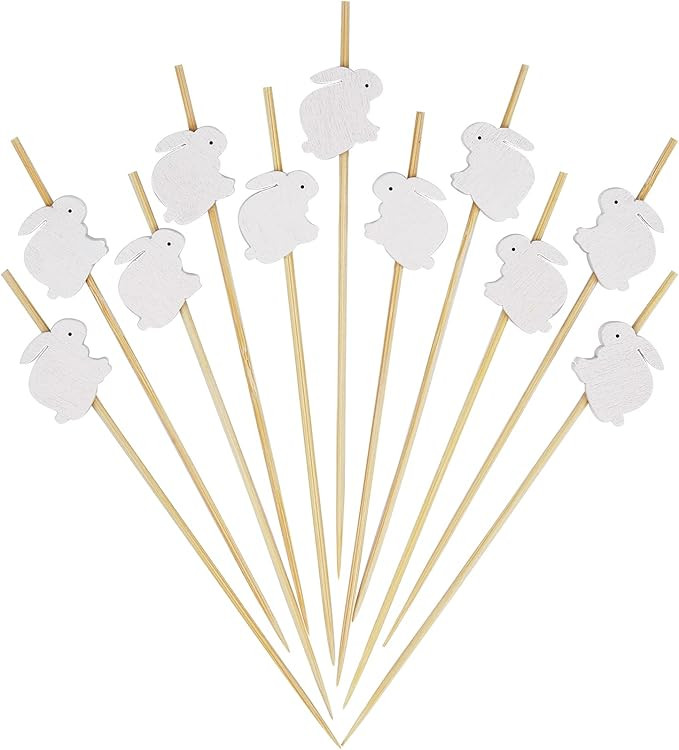 Minisland White Rabbit Cocktail Picks, 4.7 Inch Long Bamboo Fancy Toothpicks for Appetizers, Deco... | Amazon (US)