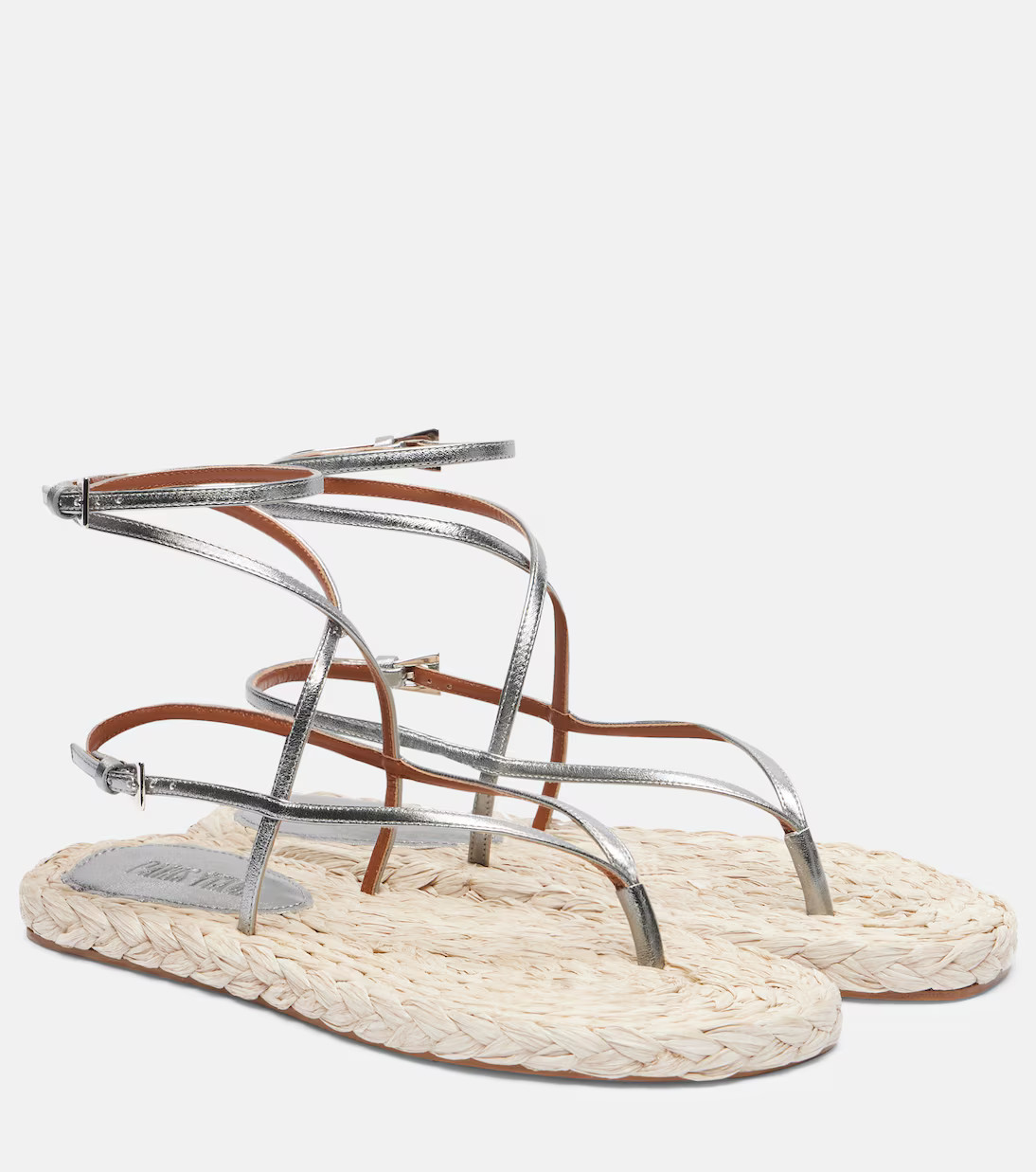Hydra metallic leather and raffia sandals | Mytheresa (US/CA)