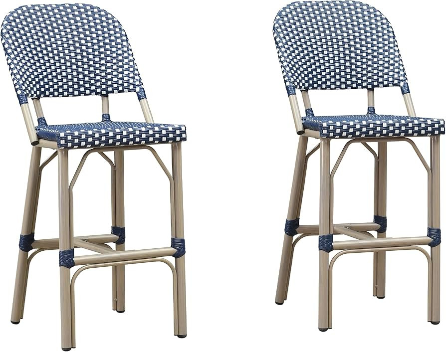 PURPLE LEAF Outdoor Bar Height Stools Set of 2 29" French Country Patio Rattan Bar Stool Chairs w... | Amazon (US)