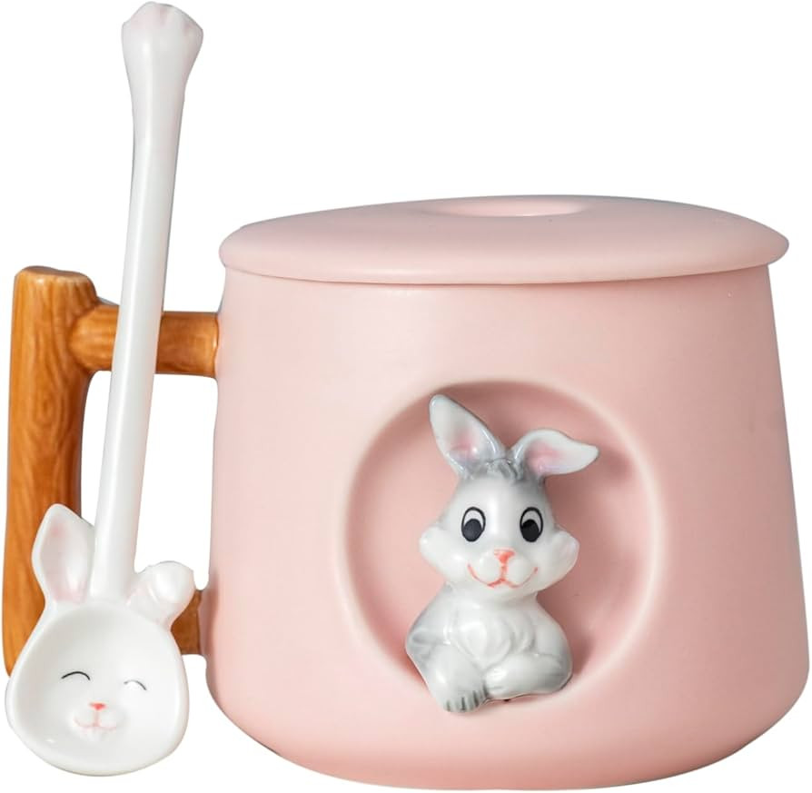 DIHOclub Adorable 3D Ceramic Rabbit Mug with Lid and Spoon Perfect for Coffee, Tea, Milk, and Mor... | Amazon (US)