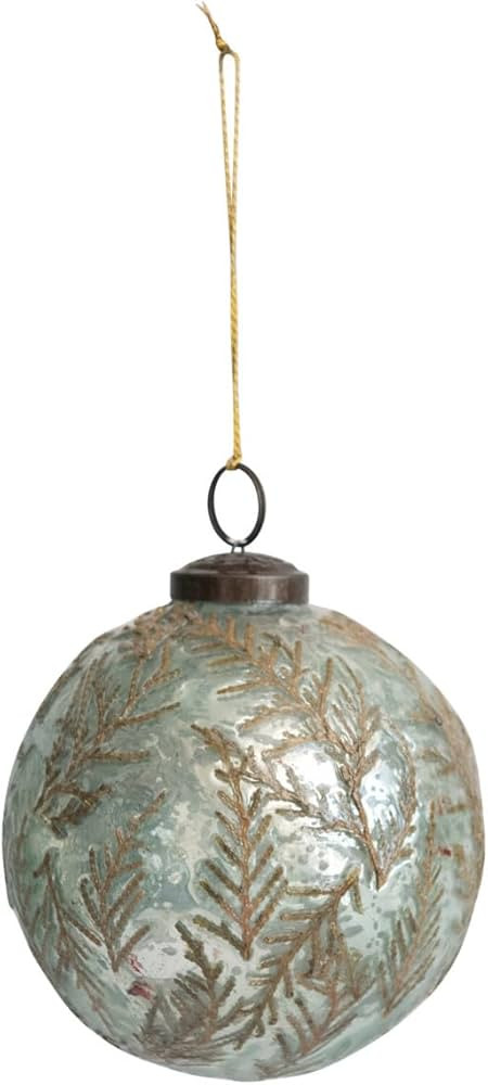 Creative Co-Op Round Mercury Glass Ball Ornament with Embedded Juniper Needles, Mint Color | Amazon (US)