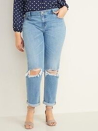 Mid-Rise Distressed Boyfriend Straight Jeans for Women | Old Navy (US)