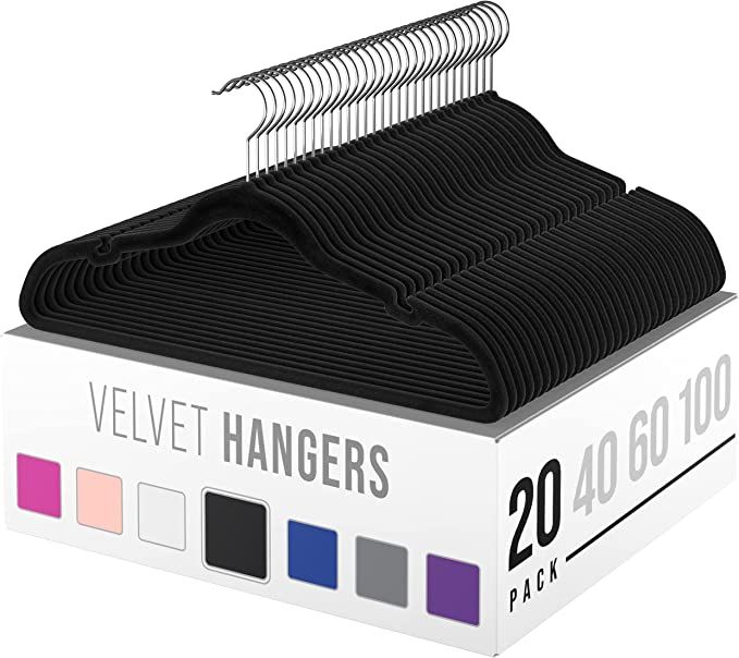 Velvet Clothes Hangers (20, 40, 60, 100 Packs) Heavy Duty Durable Coat and Clothes Hangers | Vibr... | Amazon (US)