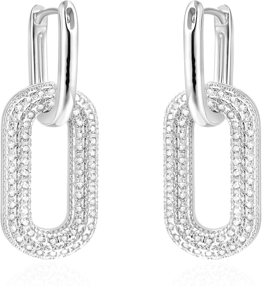 14K Gold Convertible Paperclip Link Earrings,925 Sterling Silver Post Geometric Circle Twist Hugg... | Amazon (US)