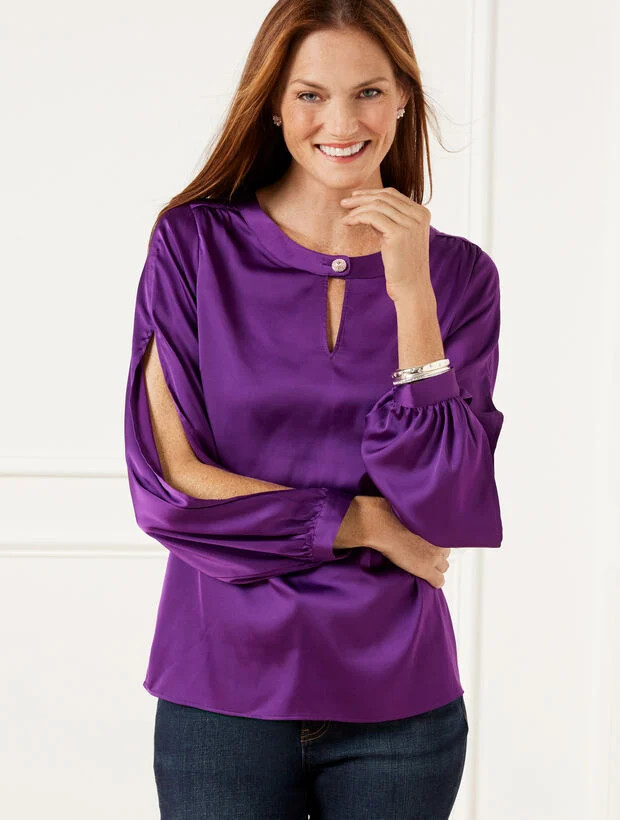 Slit Sleeve Soft Satin Charmeuse Top | Talbots
