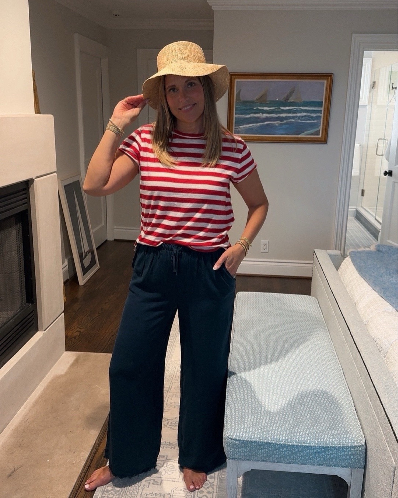 This is the kind of outfit we would pack immediately for a beach vacation! The nautical vibe is so cute for a lunch by the water or sitting out on the patio at your rental after a day in the sun. We’ve been loving this look for summer trips!

#LTKOver40 #LTKTravel #LTKMidsize