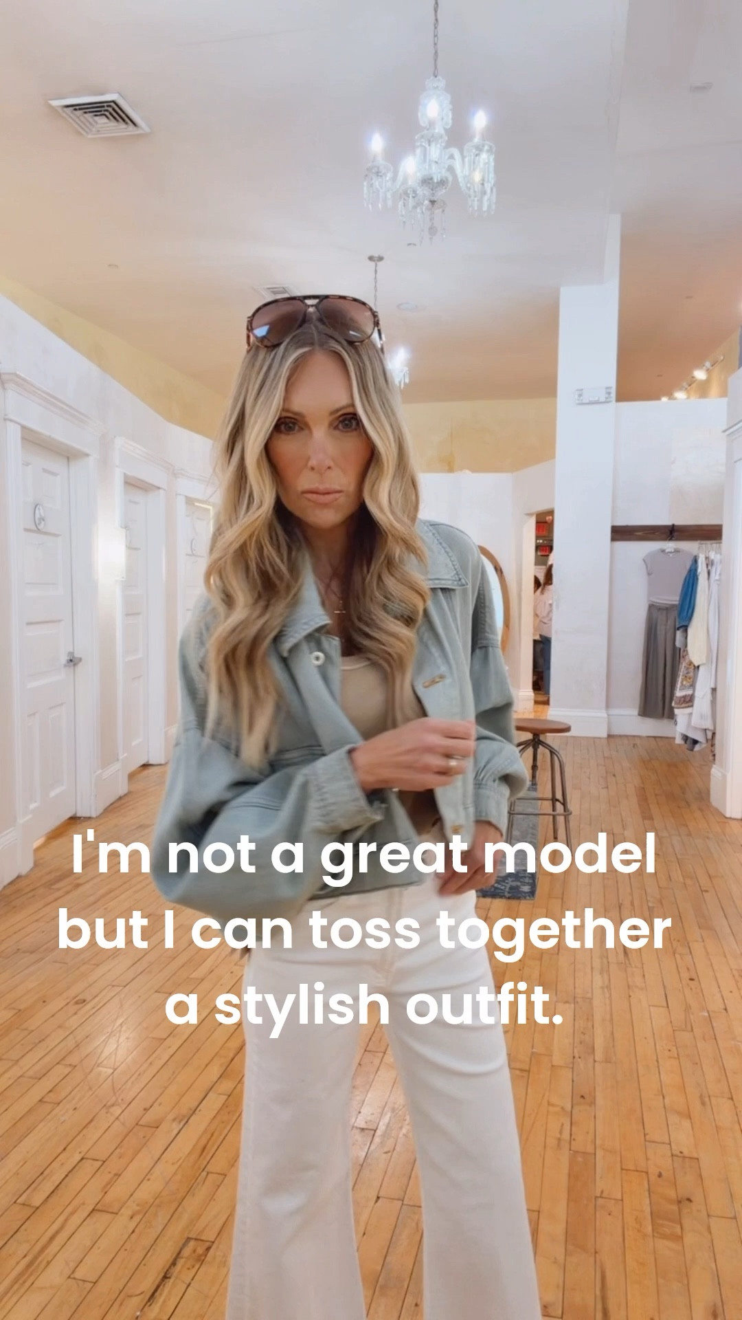 Zoolander or mom trying on outfits before her son's game? Either way, this lightweight denim jacket , tank and Mother jeans are a wardrobe capsule must have. 
I'm wearing an XS/S jacket, 24 in jeans (bc they stretch) and small tank. 

@Anthropologie #anthropartner 

#LTKootd #LTKdayinmylife #LTKgrwm