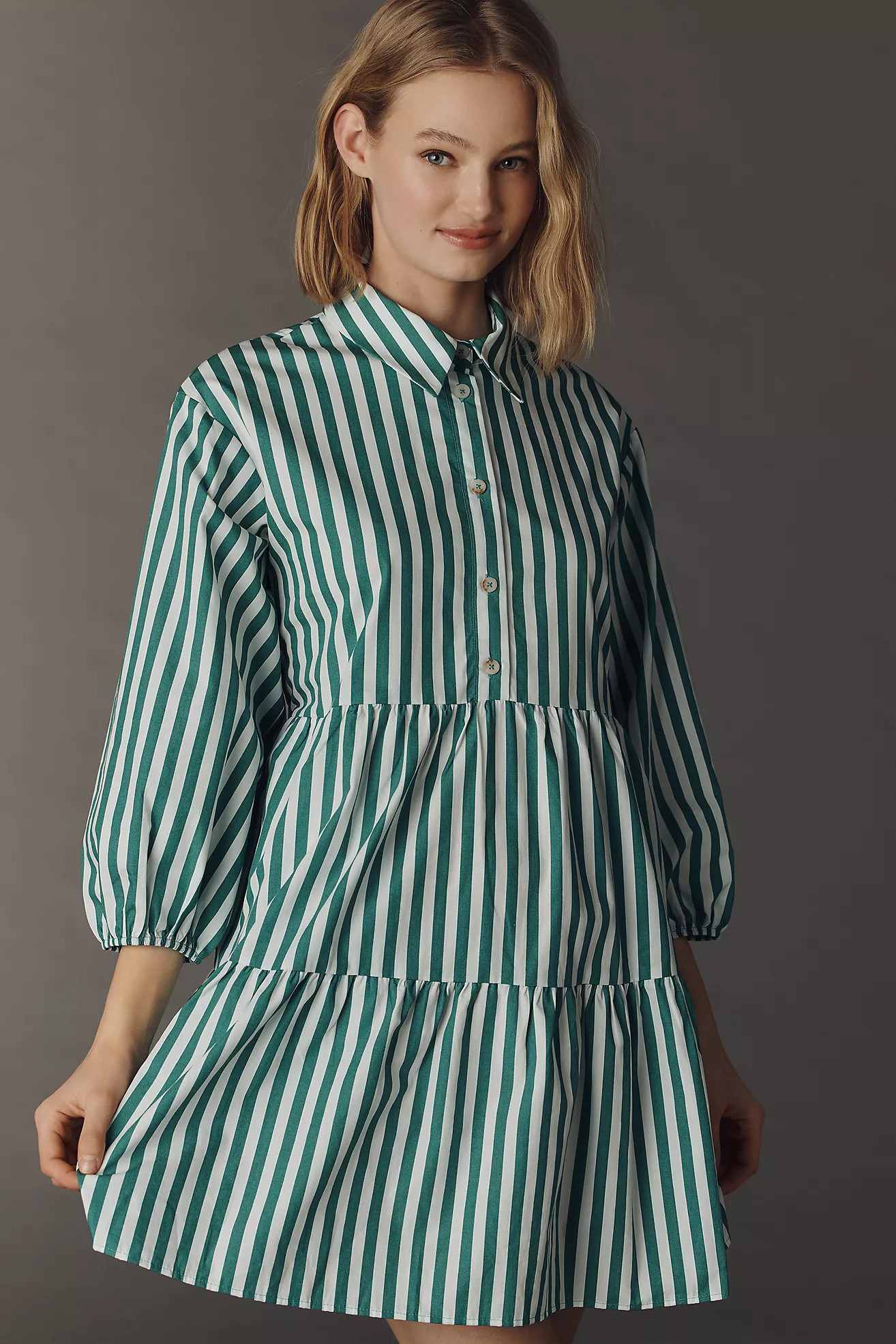 The Bettina Tiered Mini Shirt Dress by Maeve | Anthropologie (US)