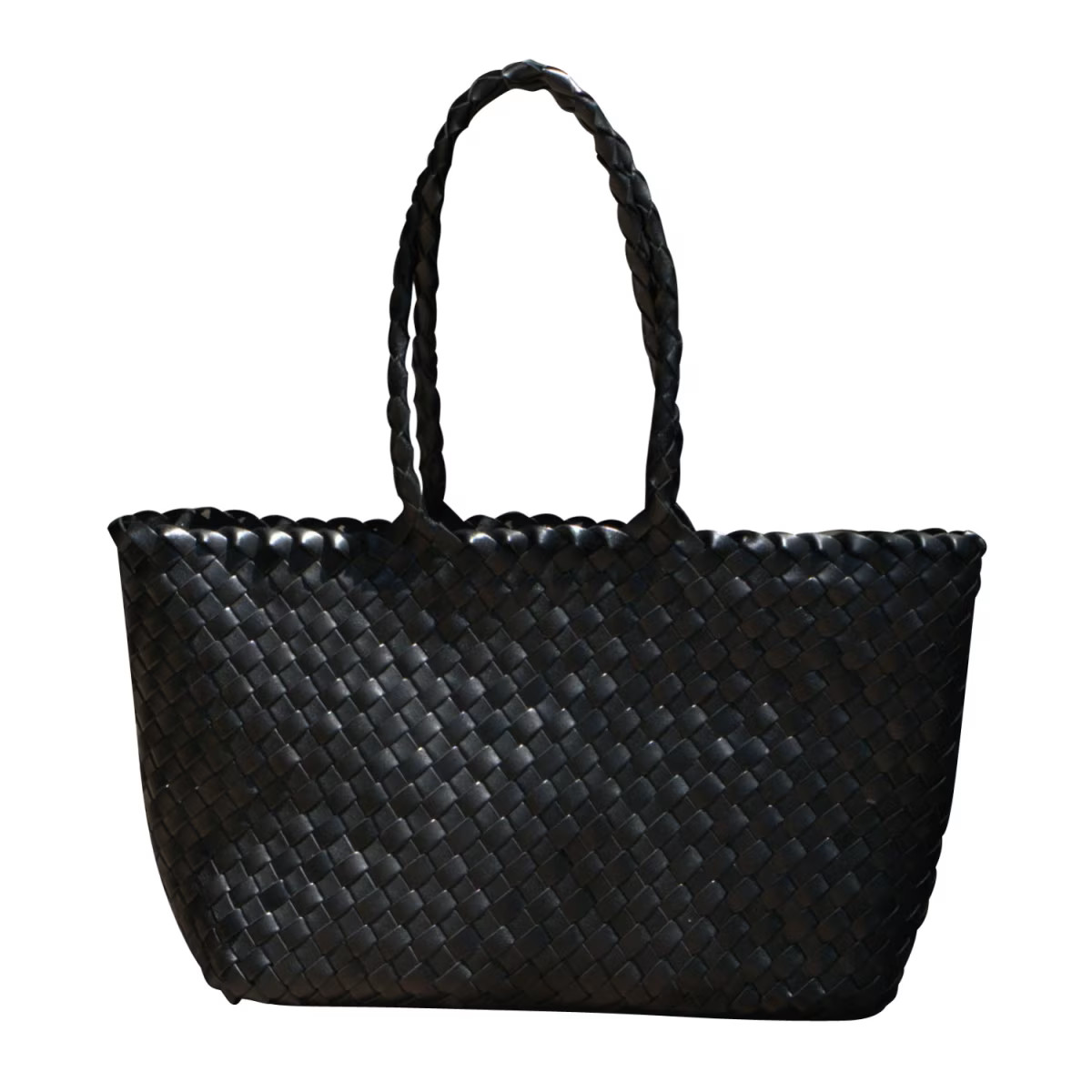 Woven Leather Handbag 'Amadea' - Black | Wolf & Badger