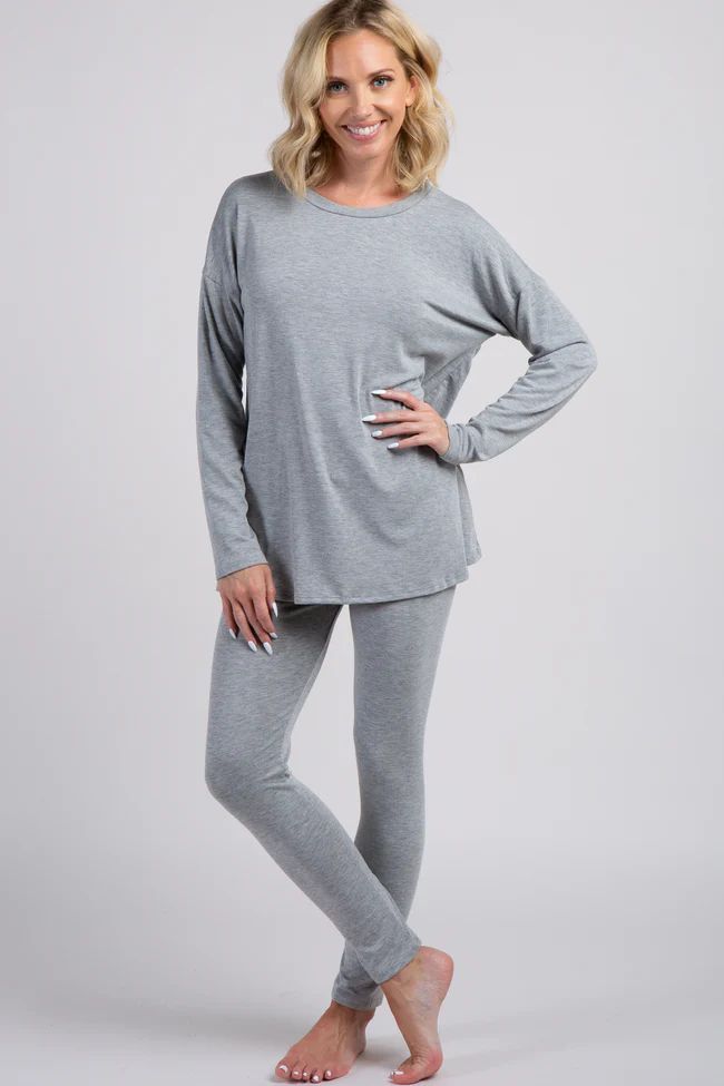 PinkBlush Grey Basic Long Sleeve Maternity Pajama Set | PinkBlush Maternity
