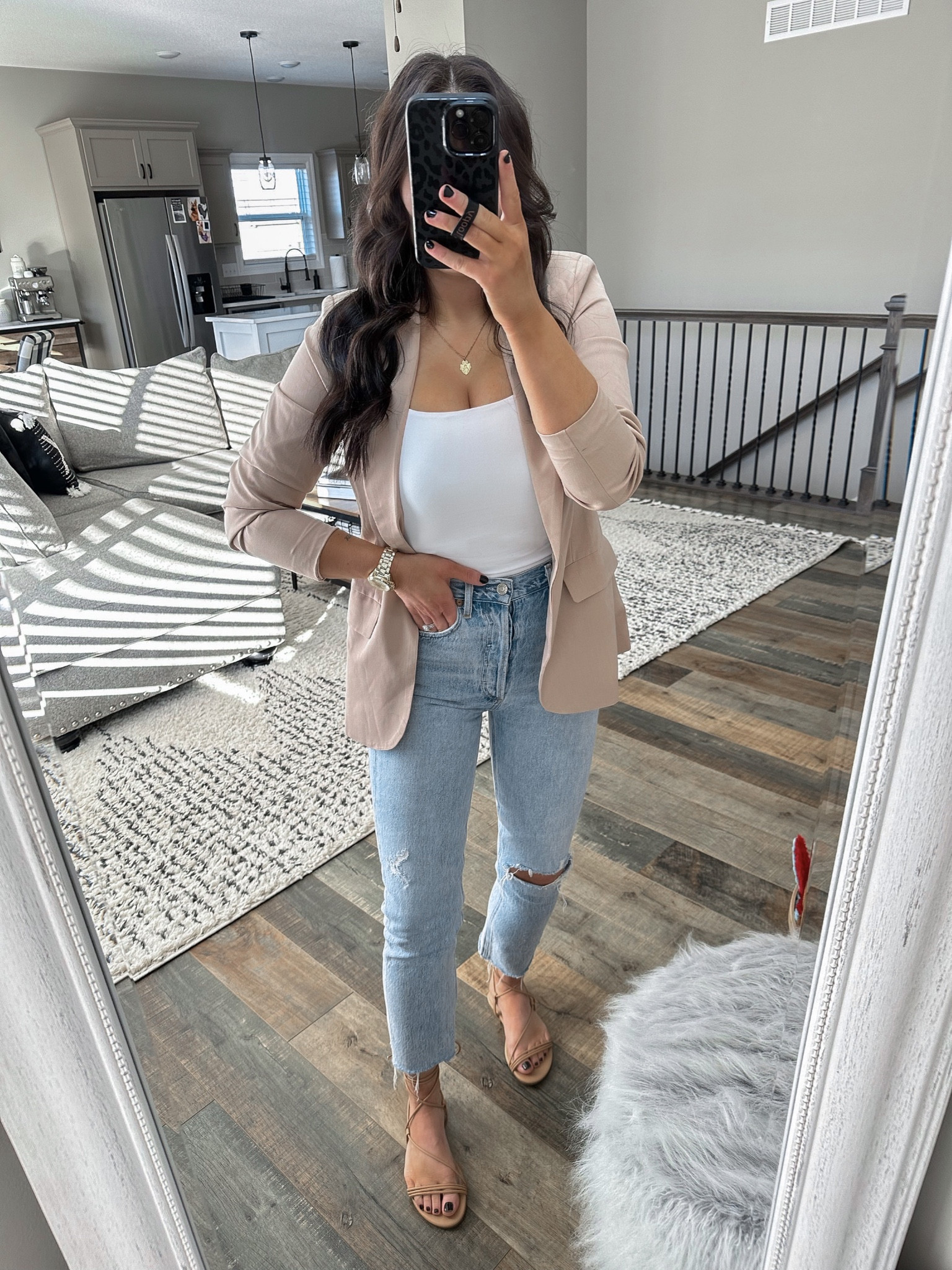 Bodysuit — xs
Blazer — small
Jeans — 26

strappy sandals | church outfits | brunch outfits | business casual | ripped light wash jeans | neutral blazer | spring outfits | spring fashion 



#LTKstyletip #LTKshoecrush #LTKunder50