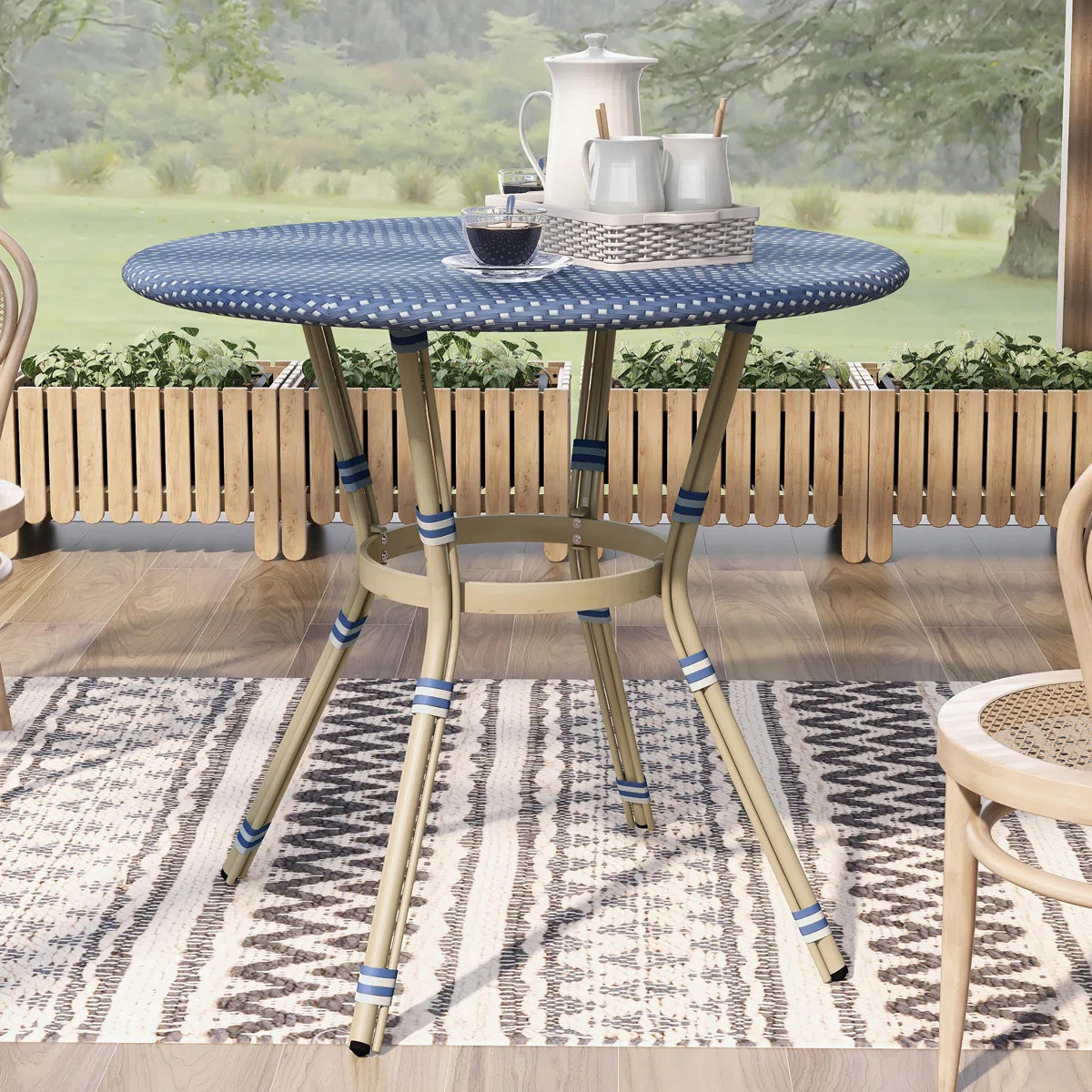 Canaday Round Aluminum and Wicker Outdoor Dining Table | Wayfair North America