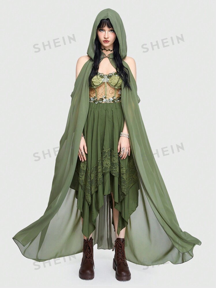 ROMWE Fairycore Women's Vintage Hooded Cape Coat, Forest Elf Queen Style | SHEIN USA | SHEIN