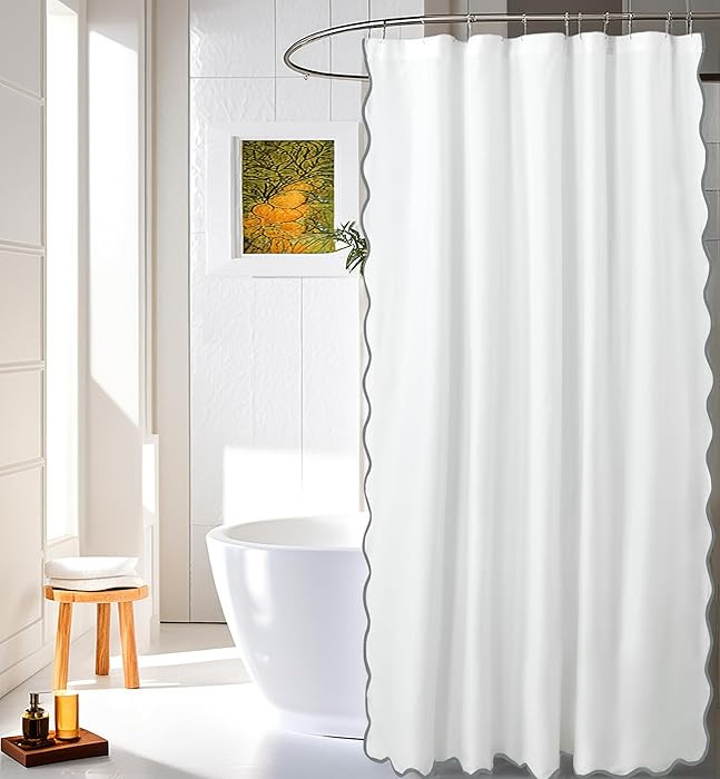 HIG Chic Scallop Edge Shower Curtain \u2013 Modern Decorative Coastal Bathroom Curtain for Home D... | Amazon (US)