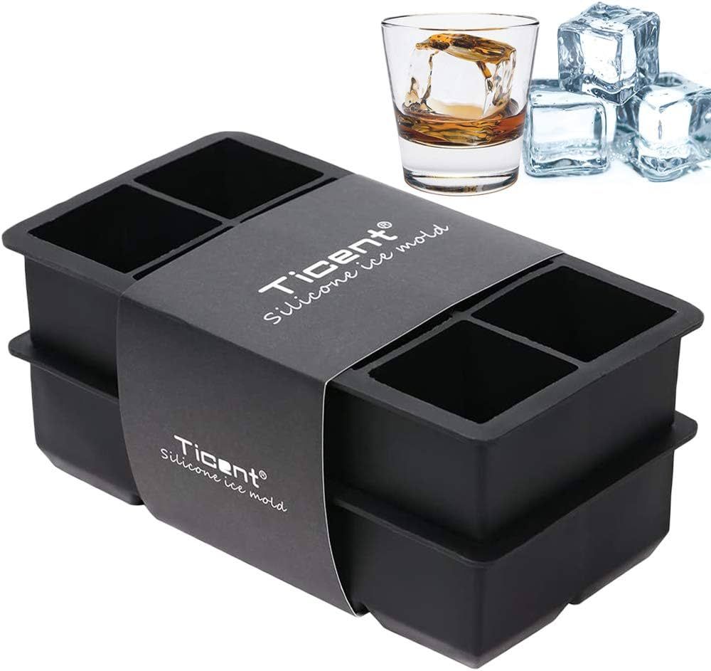 Ticent Large Ice-Cube-Tray Silicone Ice-Cube-Mold 2-Inch Ice Cubes for Whiskey and Cocktail, Pack... | Amazon (US)