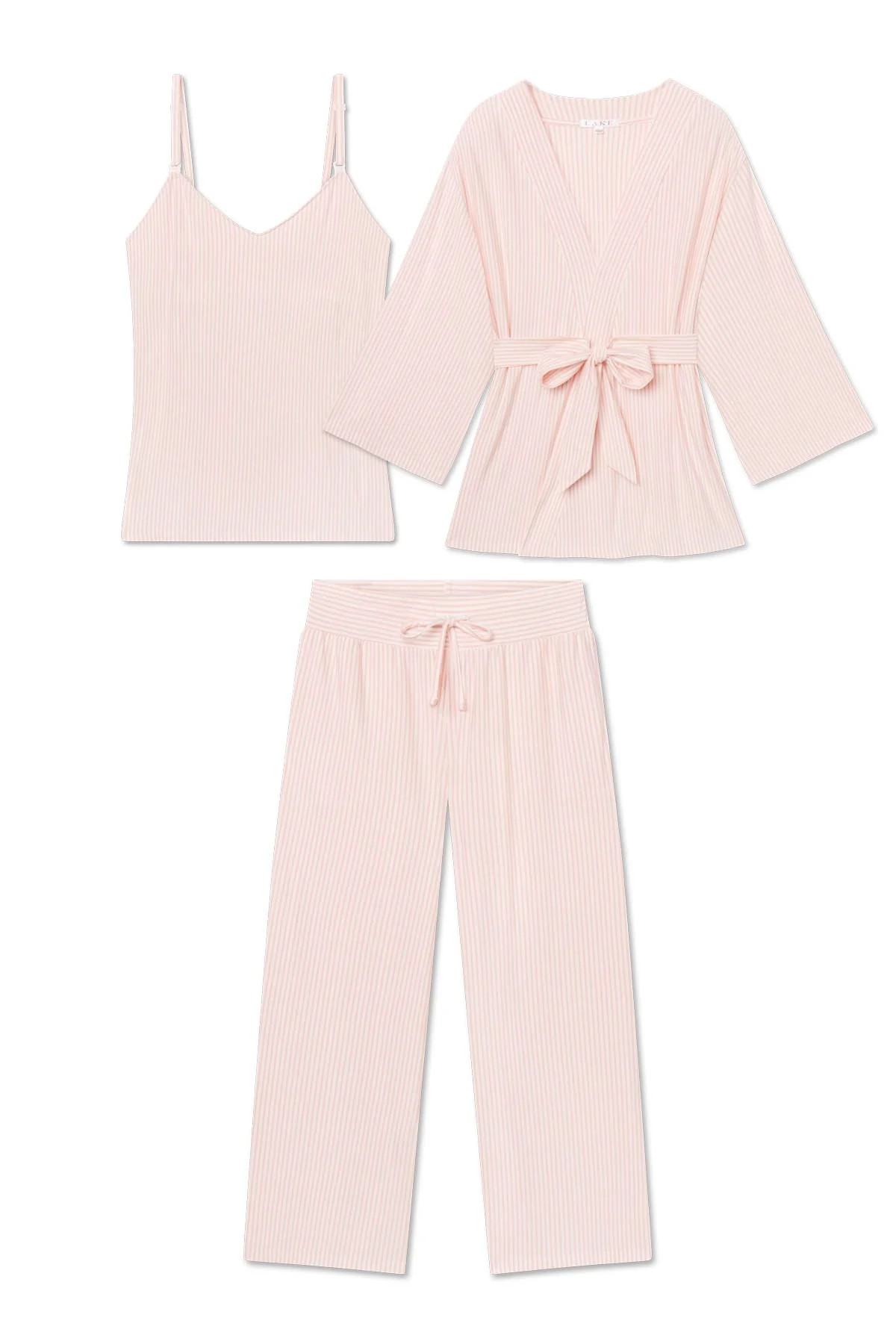 Maternity DreamModal™ Kimono Three-Piece Set in English Rose Pencil Stripe | Lake Pajamas