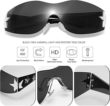Rimless Y2K Sunglasses Star Wrap Around Glasses 2000S Accessories for Women Men Trendy Fashion Co... | Amazon (US)