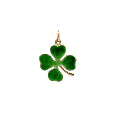 14k Yellow Gold Green Enamel Four Leaf Clover Charm Necklace Pendant ~ 1.9g | eBay US