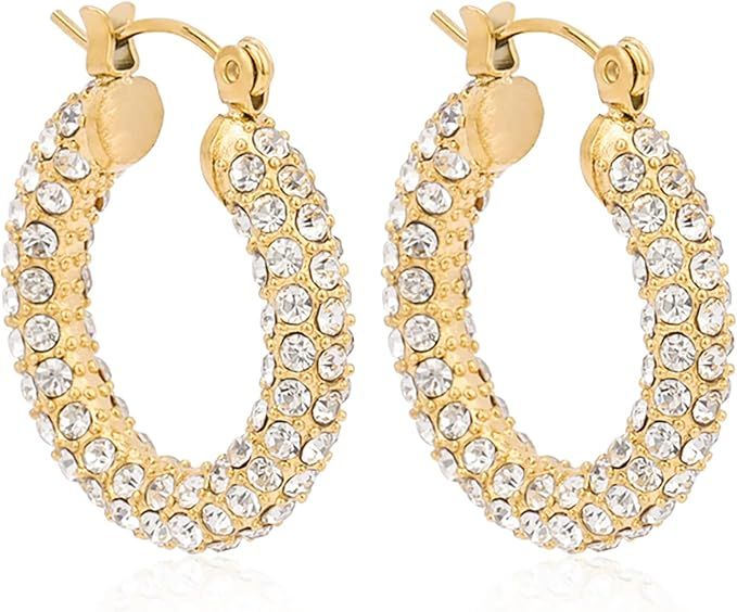 Joacii Gold Plated Cubic Zirconia Accent Hoop Earrings for Women Hypoallergenic Huggie Hoops | Amazon (US)