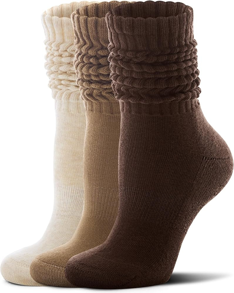 FITRELL Slouch Socks for Women, 3 Pairs Soft Cotton Knee High Scrunch Tube Boot Socks | Amazon (US)