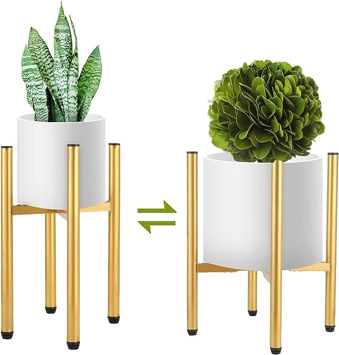 2 Pack Metal Plant Stand Indoor with Adjustable Width Fits 8 to 12 Inch Pots,Mid-Century Flower H... | Amazon (US)