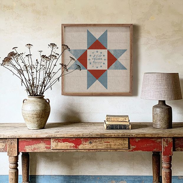 America 250 Heritage Quilt Block Framed Wall Decor | Antique Farm House
