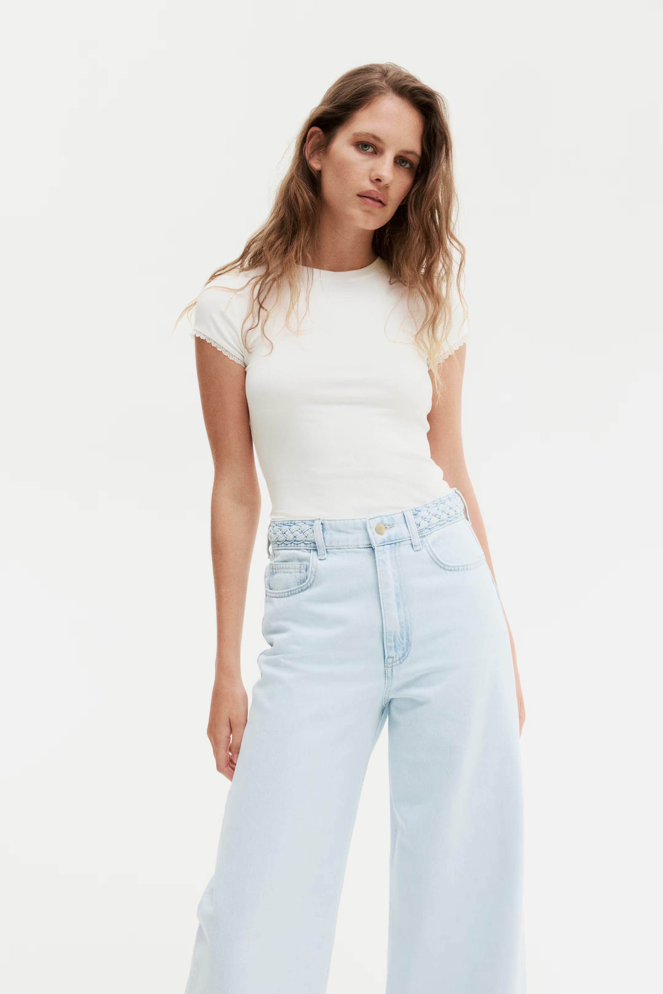 Lace-Trimmed Ribbed T-Shirt | H&M (US + CA)