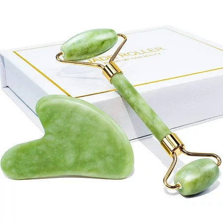 BEAKEY Jade Roller & Gua Sha Natural Jade Face Roller Gua Sha Tool Facial Skin Care Massager Green | Walmart (US)
